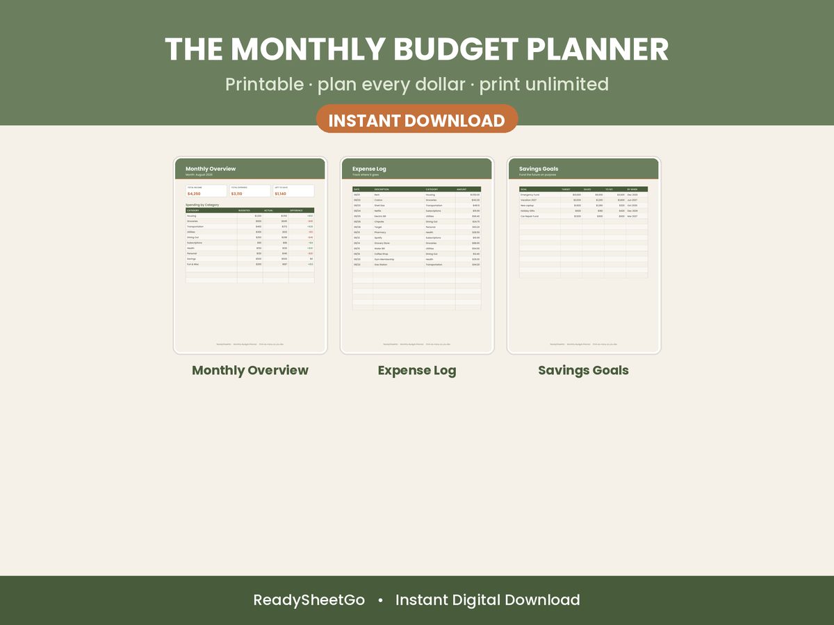 Monthly Budget spreadsheet template - overview