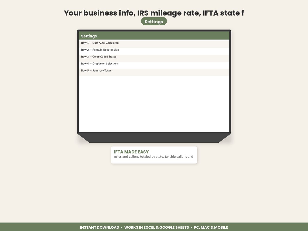 Trucking Owner Operator Tracker spreadsheet - feature detail