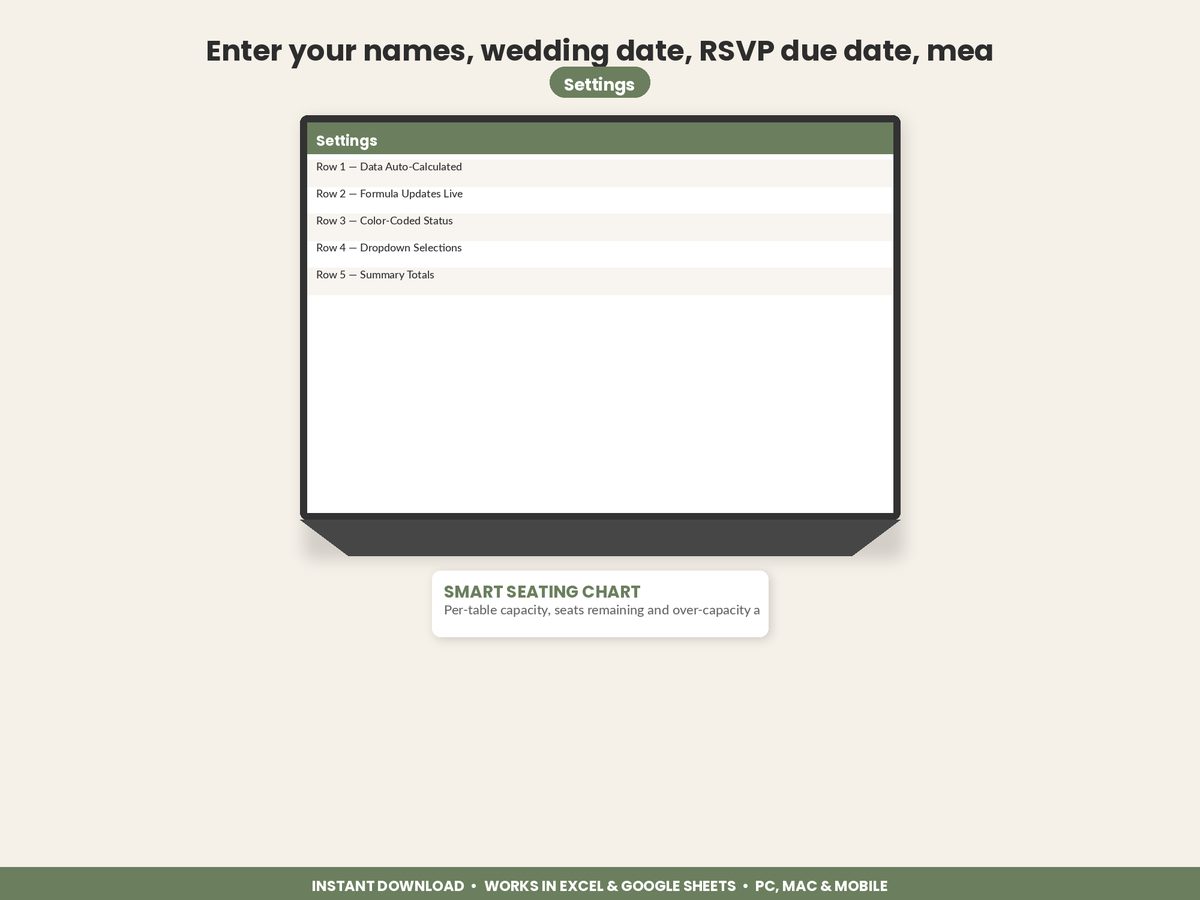 Wedding Guest Seating Manager spreadsheet - feature detail
