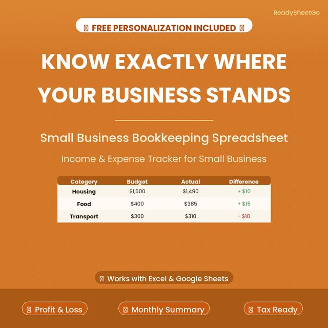 Small business bookkeeping spreadsheet template with profit and loss
